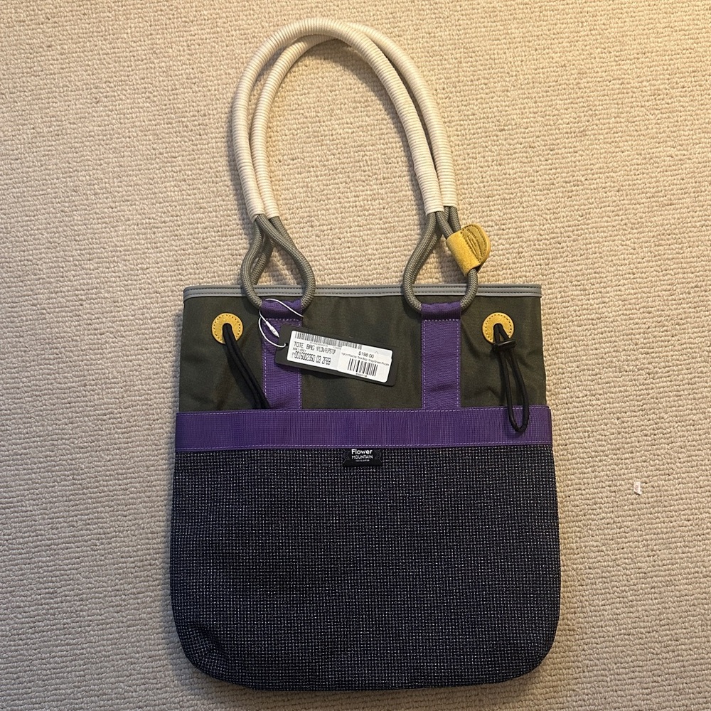 Purple & Olive Women’s Tote Bag with Cream Rope Handles by Flower Mountain